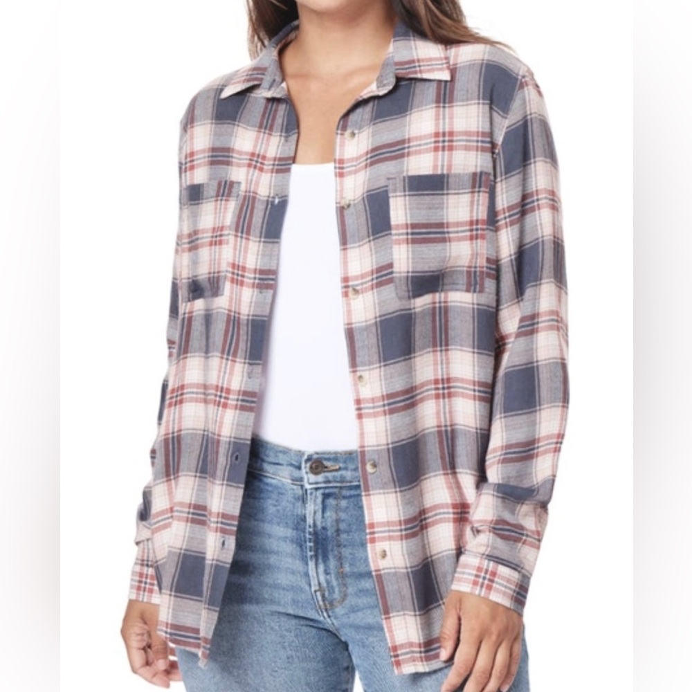 C&C California Soft Plaid Flannel Shirt in Pink Gray and Cream Size Large